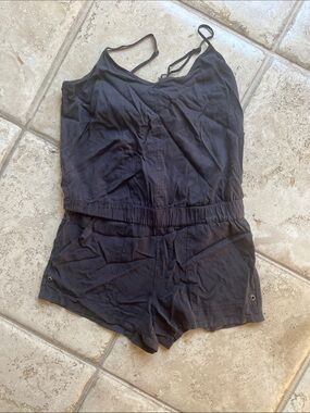 Pam & Gela Black Girls' Cotton Romper with Adjustable Straps